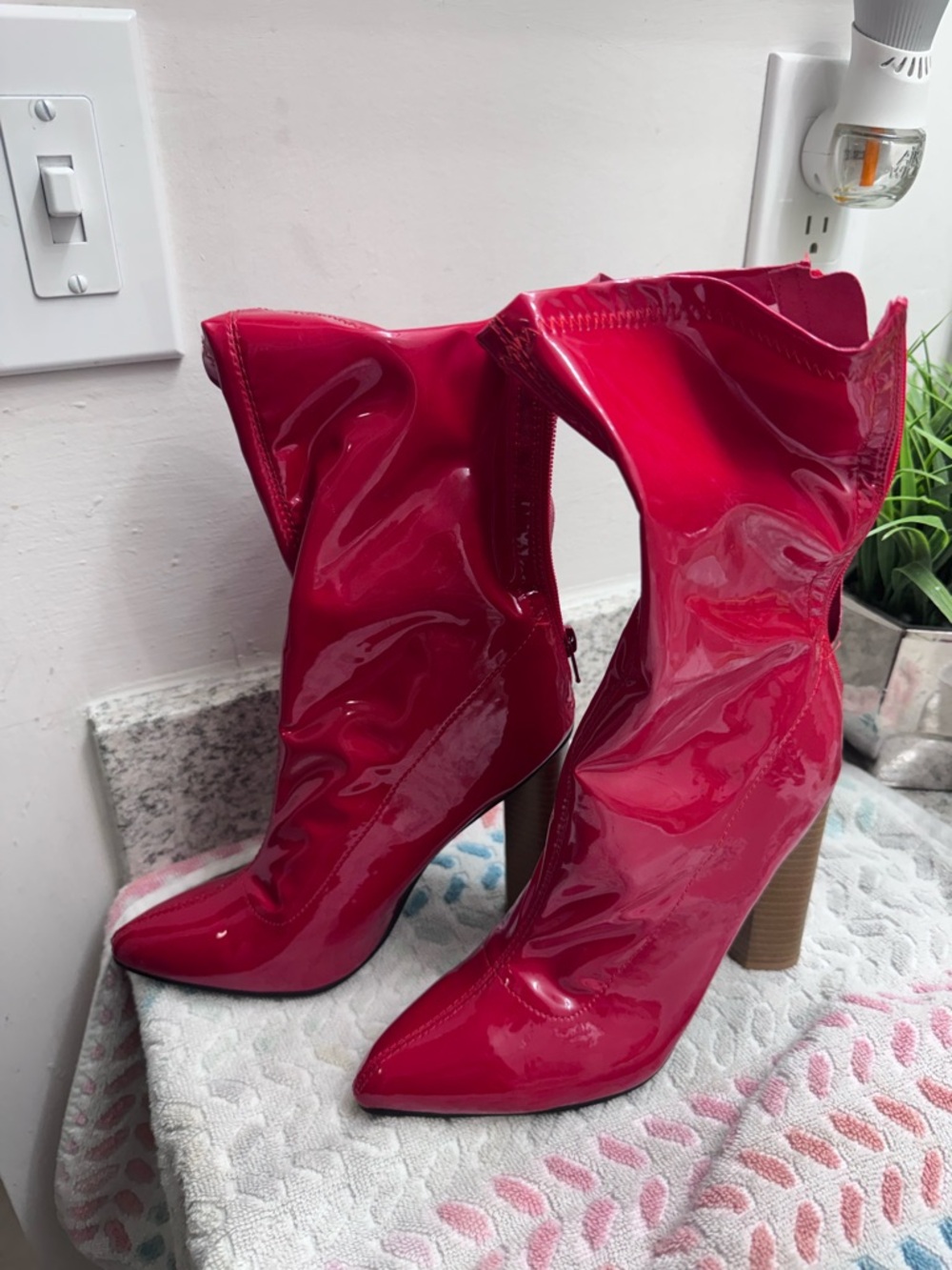 Women’s High Heel Patent Booties in Hot Pink
